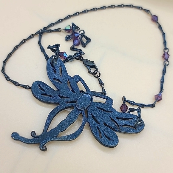 Circa 2010 SWEET ROMANCE "Dragonfly" Victorian Revival Crystal Pendant 🪻 - Picture 7 of 9